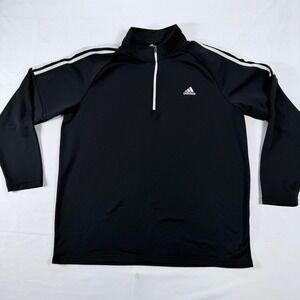 Adidas Golf Mens 2XL Black Quarter Zip Pullover 3 Stripe Mock Neck Sweatshirt